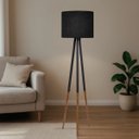 Ver imagem 1 de Luminaria Ranna Tripé em Ferro e Madeira Cúpula em Tecido:preto