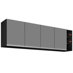 Armário Aéreo Nevada com Nicho 180cm 4 Portas Preto/cinza - Lumil Lumil Móveis - 1