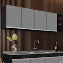 Ver imagem 2 de Armário Aéreo Nevada com Nicho 180cm 4 Portas Preto/cinza - Lumil Lumil Móveis