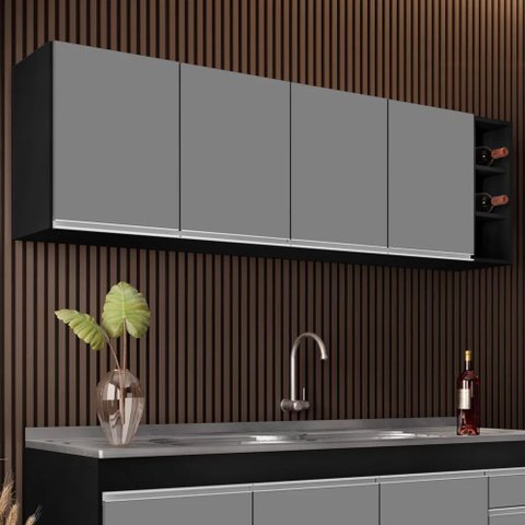 Armário Aéreo Nevada com Nicho 180cm 4 Portas Preto/cinza - Lumil Lumil Móveis
