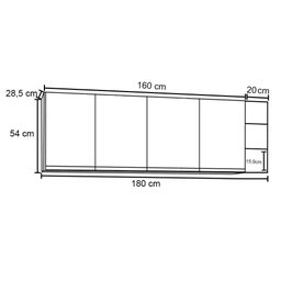 Armário Aéreo Nevada com Nicho 180cm 4 Portas Preto/cinza - Lumil Lumil Móveis - 4