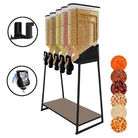 Dispenser 5 Módulos 35 Litros ou 15 Kilos Armazenamento Ração Grãos Cereais Preto Plast Penser