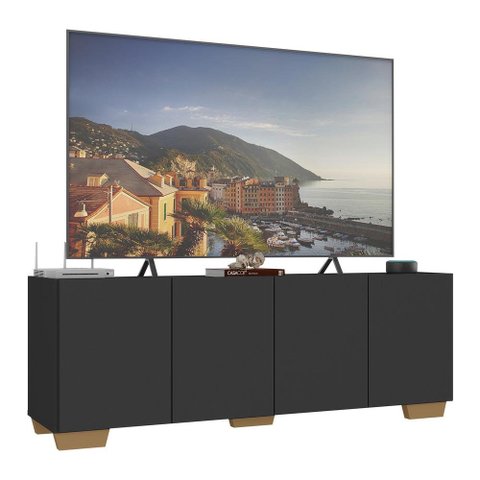 Rack para Tv até 50 Polegadas com 4 Portas Multimóveis Mp1072 Preto/natural