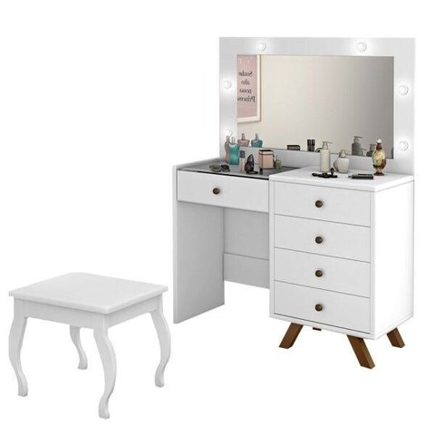 Penteadeira Camarim 5 Gavetas com Banqueta Luna Branco - Móveis Lupi