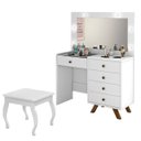 Ver imagem 1 de Penteadeira Camarim 5 Gavetas com Banqueta Luna Branco - Móveis Lupi