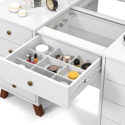 Penteadeira Camarim 8 Gavetas e Porta Joias Com Banqueta Mila Branco - Móveis Lupi - 3