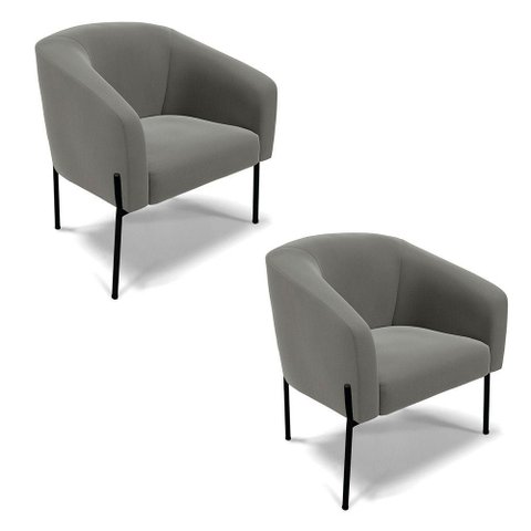 Cadeira Sala de Jantar Pé de Ferro Preto Kit 2 Stella Suede D03 - D'Rossi Cor Grafite