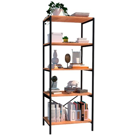 Estante Livreiro Multiuso Trento Estilo Industrial 150cm com 5 Prateleiras Demolição Preto - Desk De