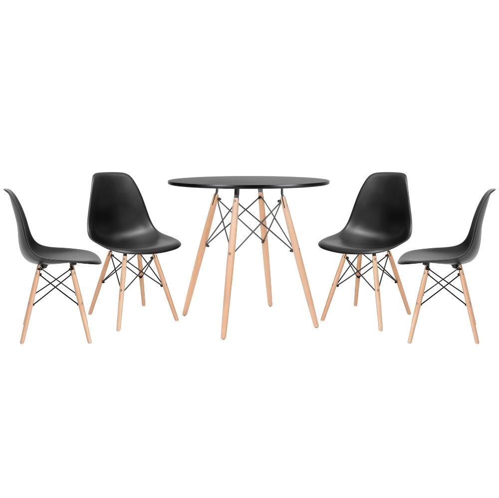 KIT - Mesa redonda Eames 80 cm preto + 4 cadeiras Eiffel DSW Preto