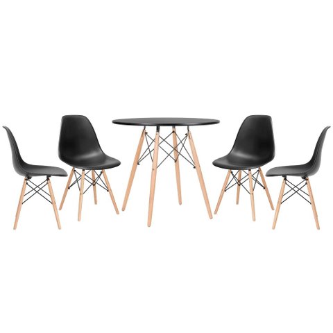 KIT - Mesa redonda Eames 80 cm preto + 4 cadeiras Eiffel DSW Preto