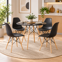 Ver imagem 1 de Conjunto Sala de Jantar Mesa Redonda 80cm 4 Cadeiras Eiffel Dsw Tampo MDF Eames Preto