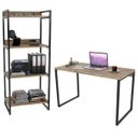 Ver imagem 1 de Conjunto Escritório Estilo Industrial Mesa 120cm e Estante 60cm 4 Prateleiras Prisma C08 Carvalho