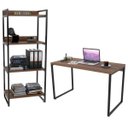 Ver imagem 1 de Conjunto Escritório Estilo Industrial Mesa 135cm e Estante 60cm 4 Prateleiras Prisma C08 Nogal -