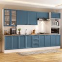 Ver imagem 1 de Cozinha Compacta Planejada 6 Peças 2 Paneleiros 2 Aéreos 2 Balcões Soho CabeCasa MadeiraOriginals Azul/Branco