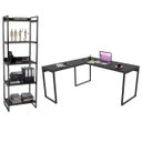 Ver imagem 1 de Conjunto Escritório Estilo Industrial Mesa 150x150cm e Estante 60cm 5 Prateleiras Prisma C08 Preto