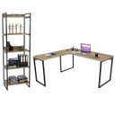 Ver imagem 1 de Conjunto Escritório Estilo Industrial Mesa 150x150cm e Estante 60cm 5 Prateleiras Prisma C08