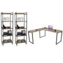 Ver imagem 1 de Conjunto Escritório Estilo Industrial Mesa 150x150cm e 2 Estantes 60cm 5 Prateleiras Prisma C08