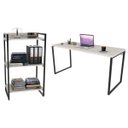 Ver imagem 1 de Conjunto Escritório Estilo Industrial Mesa 150cm e Estante 60cm 3 Prateleiras Prisma C08 Snow