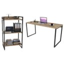 Ver imagem 1 de Conjunto Escritório Estilo Industrial Mesa 150cm e Estante 60cm 3 Prateleiras Prisma C08 Carvalho