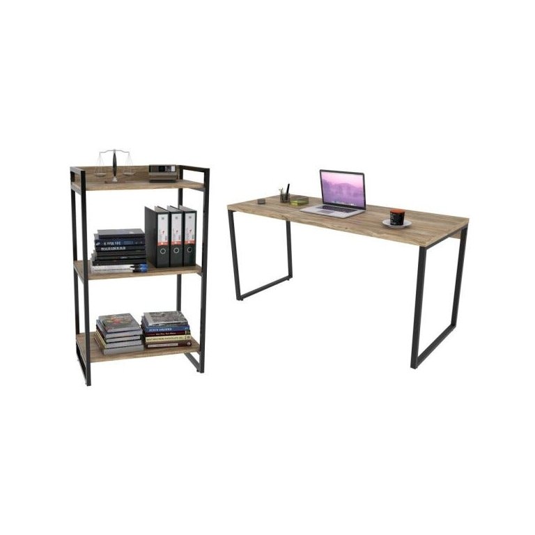 Conjunto Escritório Estilo Industrial Mesa 150cm e Estante 60cm 3 Prateleiras Prisma C08 Carvalho Conjunto Escritório Estilo Industrial Mesa 150cm e Estante 60cm 3 Prateleiras Prisma C08 Carvalho