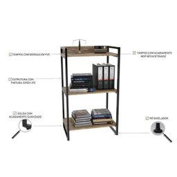 Conjunto Escritório Estilo Industrial Mesa 150cm e Estante 60cm 3 Prateleiras Prisma C08 Carvalho - 3