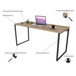 Conjunto Escritório Estilo Industrial Mesa 150cm e Estante 60cm 3 Prateleiras Prisma C08 Carvalho - 2