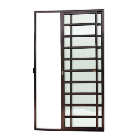 Porta de Correr Alumínio c/Traves.2F.210 x 150 V.Liso Marrom Corten Brimak