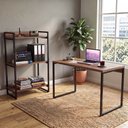 Ver imagem 1 de Conjunto Escritório Estilo Industrial Mesa 120cm e Estante 60cm 3 Prateleiras Prisma C08 Nogal -