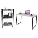 Ver imagem 1 de Conjunto Escritório Estilo Industrial Mesa 135cm e Estante 60cm 3 Prateleiras Prisma C08 Snow