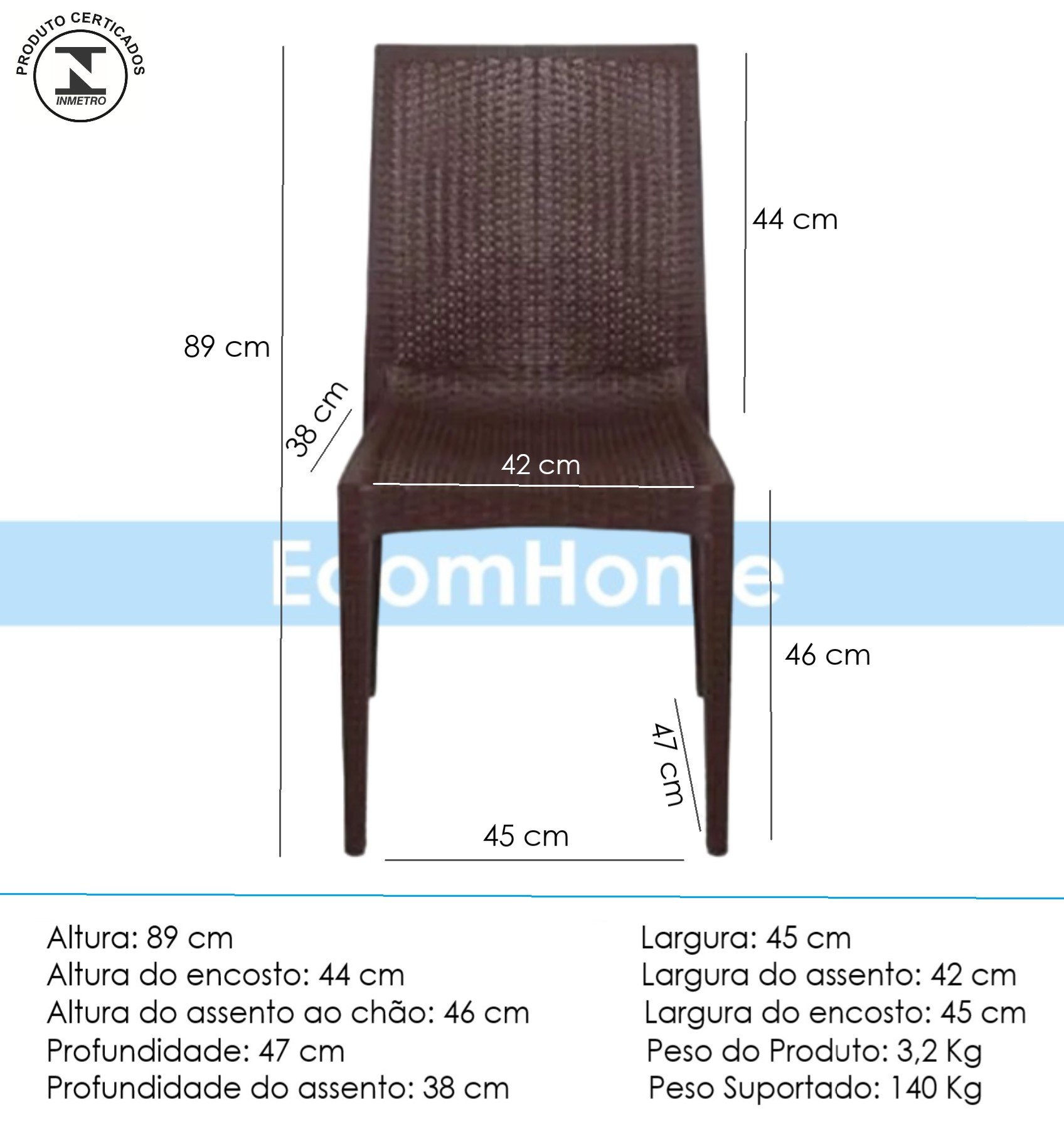 Kit 6 Cadeiras Rattan Marrom em Pp para Restaurantes Sala de Jantar Cozinha Área Externa Ecomhome - 7