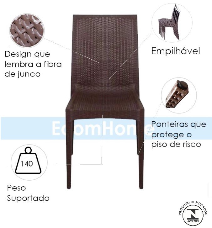 Kit 6 Cadeiras Rattan Marrom em Pp para Restaurantes Sala de Jantar Cozinha Área Externa Ecomhome - 6