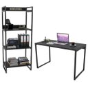 Ver imagem 1 de Conjunto Escritório Estilo Industrial Mesa 135cm e Estante 60cm 4 Prateleiras Prisma C08 Preto