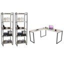 Ver imagem 1 de Conjunto Escritório Estilo Industrial Mesa 150x150cm e 2 Estantes 60cm 5 Prateleiras Prisma C08