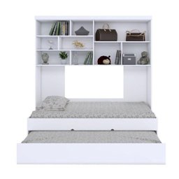 Quarto Infantil Chiara Guarda-Roupa Aéreo 2 Portas e Cama com Auxiliar Branco - Phoenix - 1