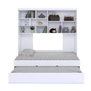 Quarto Infantil Chiara Guarda-Roupa Aéreo 2 Portas e Cama com Auxiliar Branco - Phoenix
