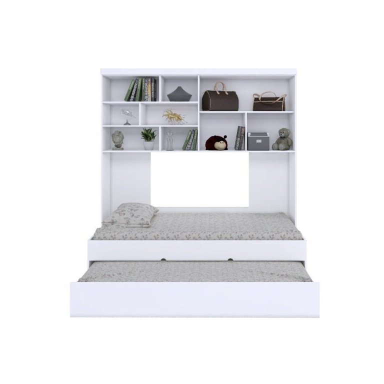 Quarto Infantil Chiara Guarda-Roupa Aéreo 2 Portas e Cama com Auxiliar Branco - Phoenix
