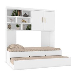 Quarto Infantil Chiara Guarda-Roupa Aéreo 2 Portas e Cama com Auxiliar Branco - Phoenix - 2