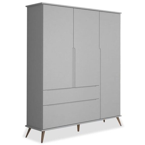 Guarda-Roupa Infantil 100% MDF 3 Portas Pés Retrô Mel P04 Cinza - Mpozenato