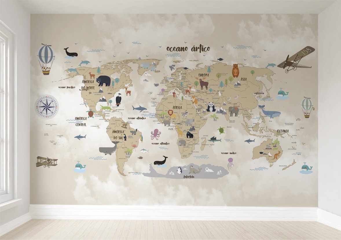 Papel de parede mapa mundi infantil para quarto de bebê M²  VR54B