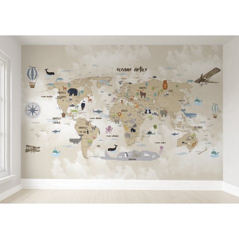 Papel de parede mapa mundi infantil para quarto de bebê M²  VR54B