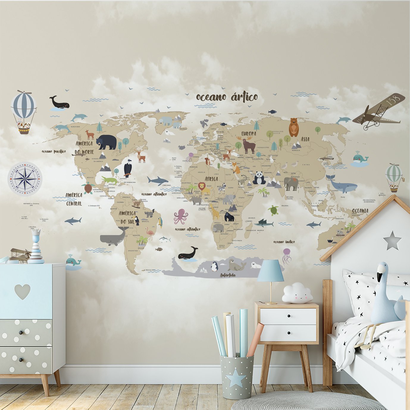 Papel de parede mapa mundi infantil para quarto de bebê M²  VR54B - 4