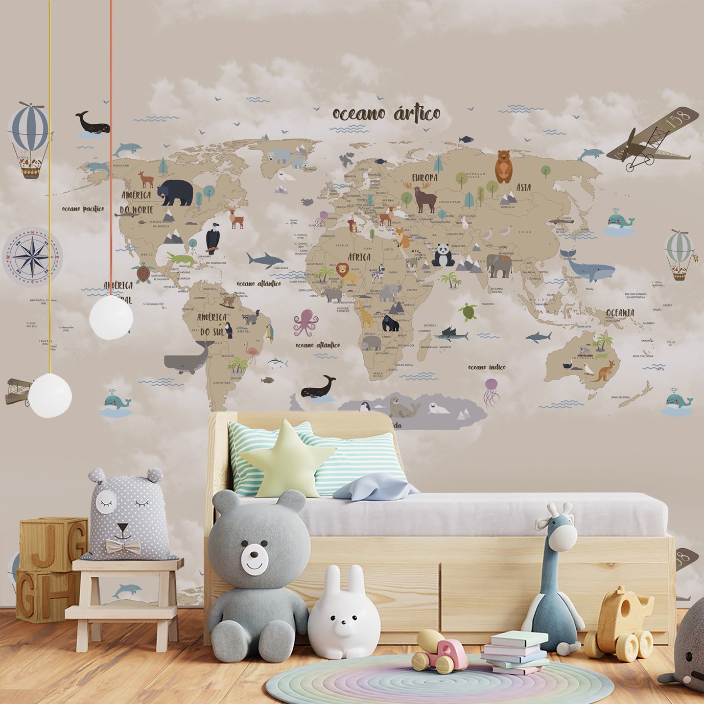 Papel de parede mapa mundi infantil para quarto de bebê M²  VR54B - 2