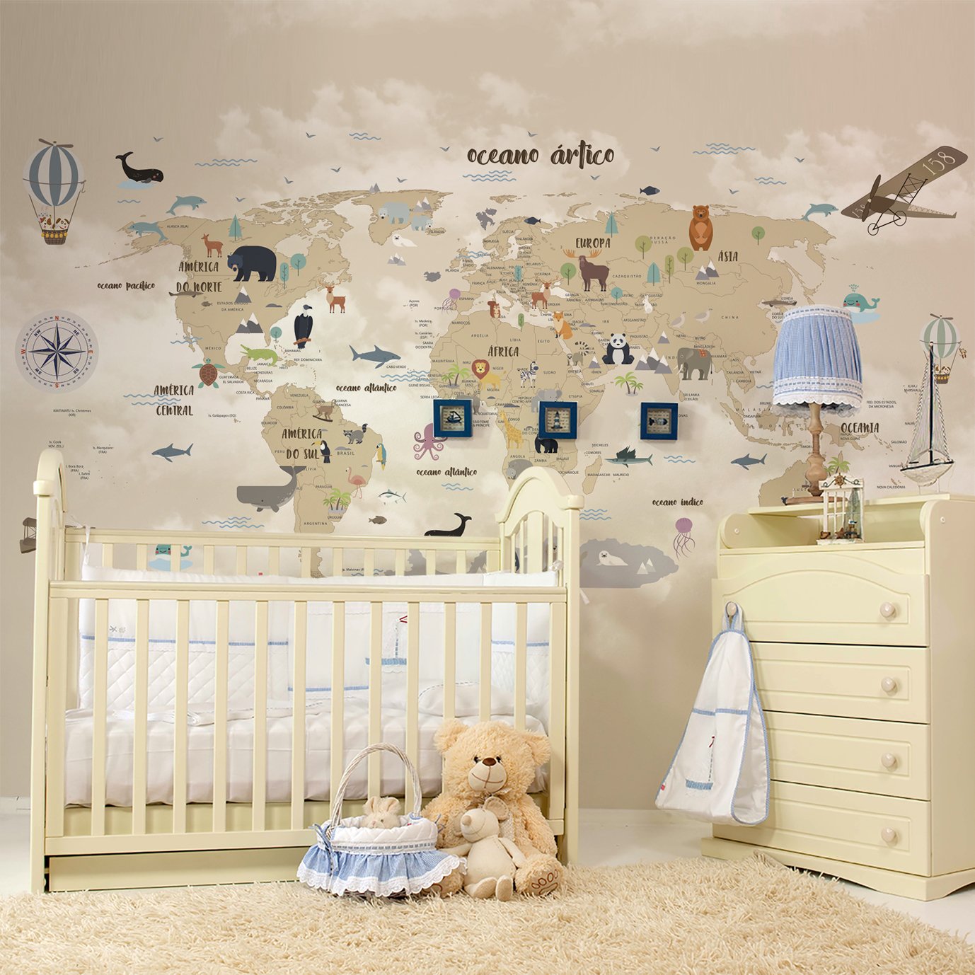 Papel de parede mapa mundi infantil para quarto de bebê M²  VR54B - 3