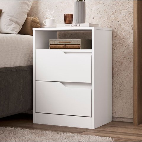 Mesa de Cabeceira Moderna 2 Gavetas 1 Nicho Lody A04 Flex Branco Freijó - Lyam Decor