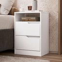 Ver imagem 1 de Mesa de Cabeceira Moderna 2 Gavetas 1 Nicho Lody A04 Flex Branco Freijó - Lyam Decor