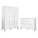 Ver imagem 1 de Jogo De Quarto Infantil Guarda-Roupa 3 Portas e Cômoda 1 Porta 3 Gavetas 100% Mdf P04 Mel Branco