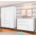 Ver imagem 2 de Jogo De Quarto Infantil Guarda-Roupa 3 Portas e Cômoda 1 Porta 3 Gavetas 100% Mdf P04 Mel Branco