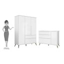 Ver imagem 5 de Jogo De Quarto Infantil Guarda-Roupa 3 Portas e Cômoda 1 Porta 3 Gavetas 100% Mdf P04 Mel Branco