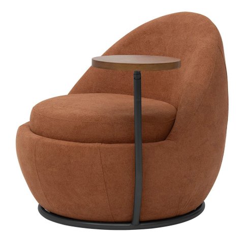 Poltrona Orgânica Kaira com Mesa Lateral Esquerda Base Fixa Preto Bouclé Terracota - Nexta Casa