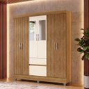 Ver imagem 1 de Guarda Roupa Casal 6 Portas 2 Gav Espelho Roupeiro Quarto Nature Brisa Champanhe